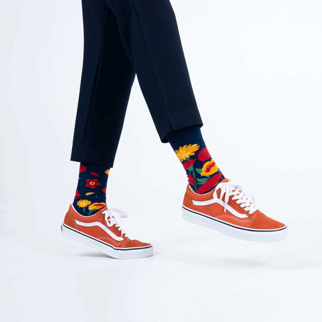 Many mornings Many mornings - sokken - flower power donkerblauw