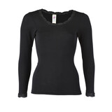 Engel Natur Engel Natur - wollen shirt dames met kant - black Engel Natur Engel Natur - wollen shirt dames met kant - black