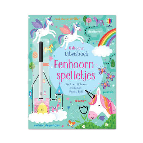 Usborne Uitwisboek - eenhoorn spelletjes Usborne Uitwisboek - eenhoorn spelletjes