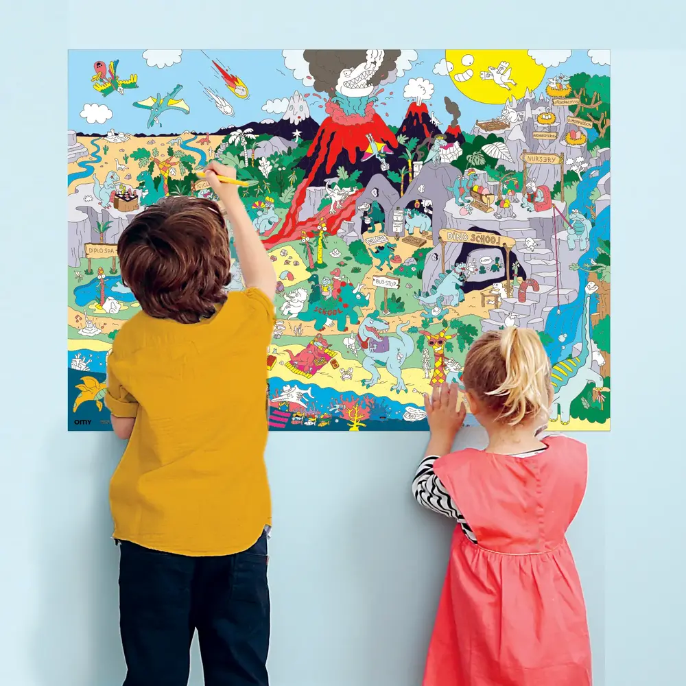 Omy Omy - poster met stickers - dinosaurussen Omy Omy - poster met stickers - dinosaurussen