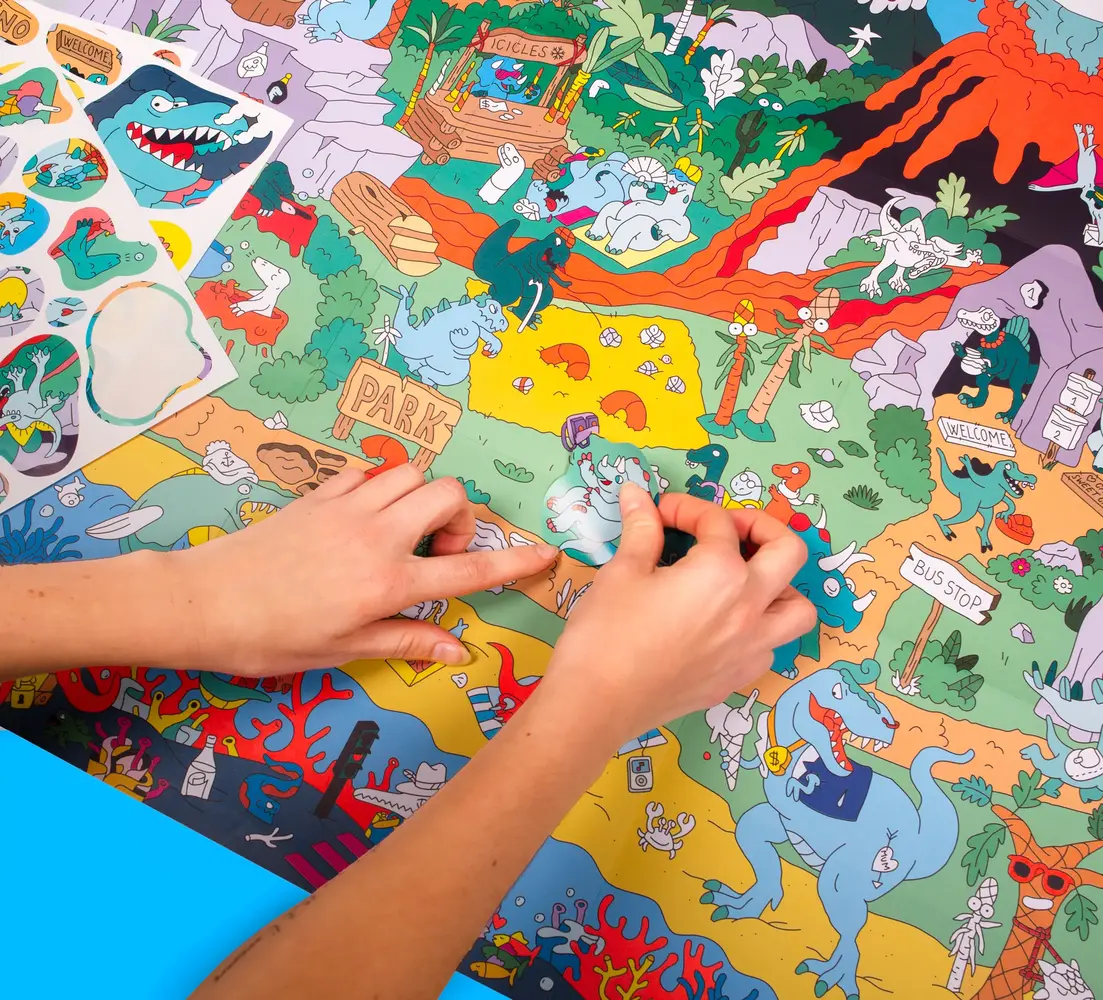 Omy Omy - poster met stickers - dinosaurussen Omy Omy - poster met stickers - dinosaurussen