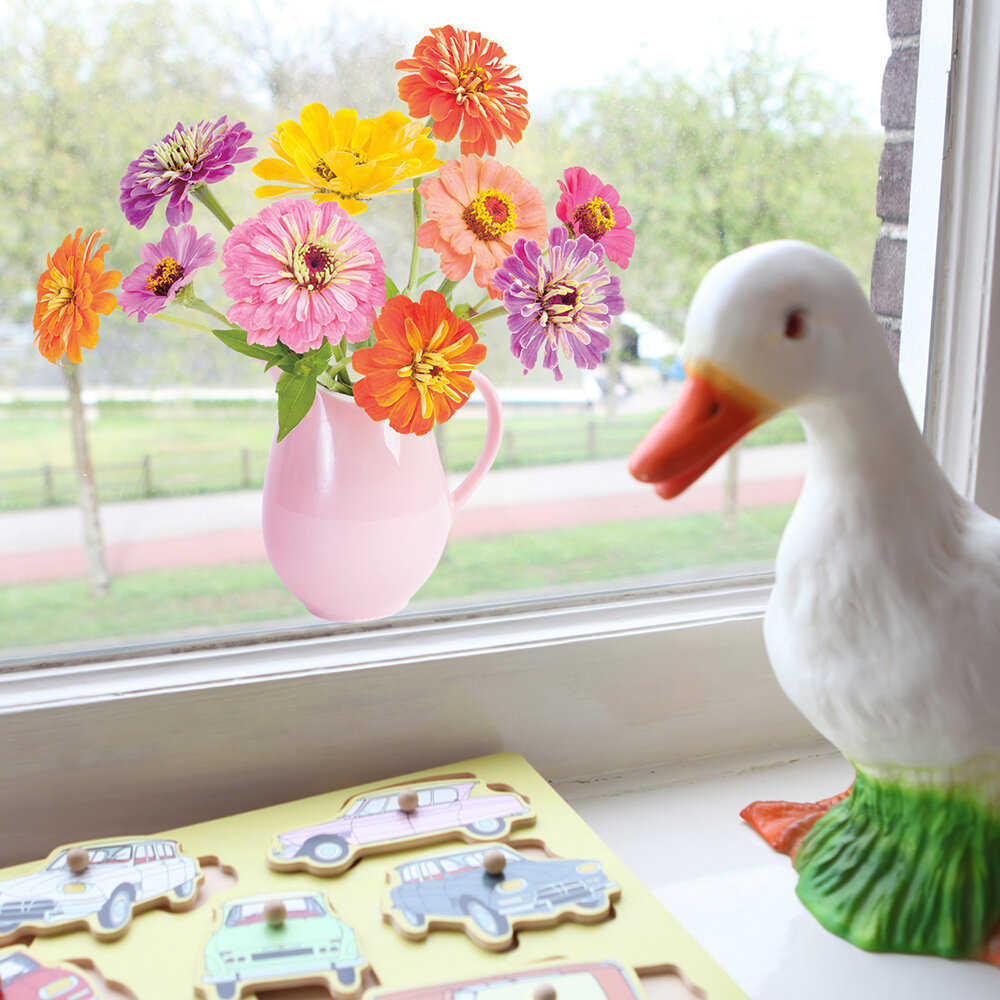 Flatflowers Flat flowers - raamsticker - zinnia (30 x 30 cm)