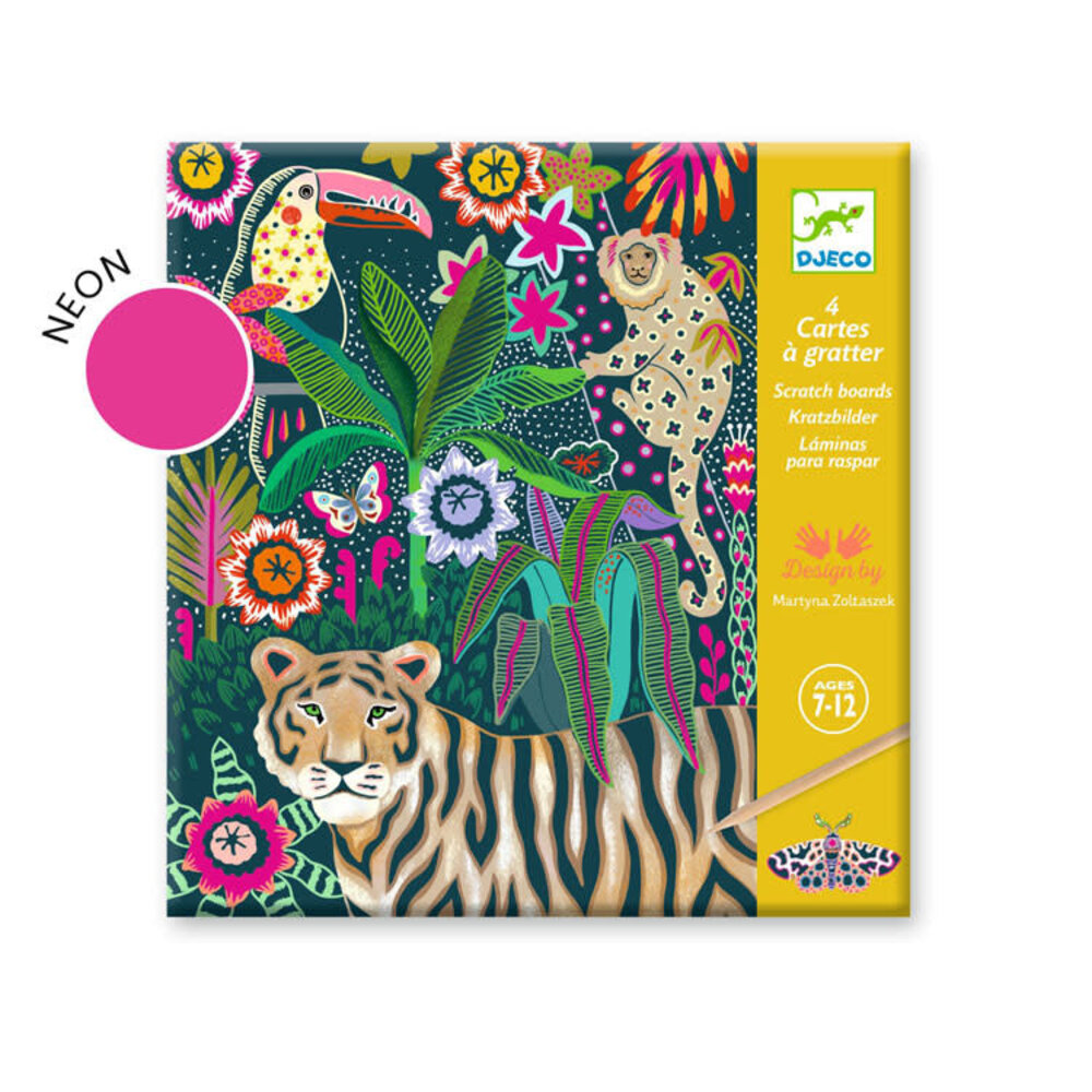 Djeco Djeco - kraskaarten neon - jungledieren Djeco Djeco - kraskaarten neon - jungledieren