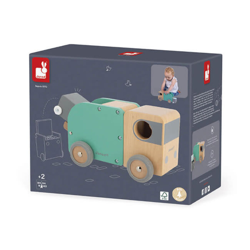 Janod Janod - bolid houten auto - vuilniswagen Janod Janod - bolid houten auto - vuilniswagen