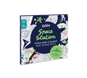 Omy Omy - grote kleurplaat + stickers - space station Omy Omy - grote kleurplaat + stickers - space station