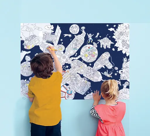 Omy Omy - coloring poster + stickers - ruimtestation Omy Omy - coloring poster + stickers - ruimtestation