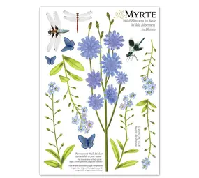 Myrte Myrte - muursticker - wilde bloemen blauw Myrte Myrte - muursticker - wilde bloemen blauw