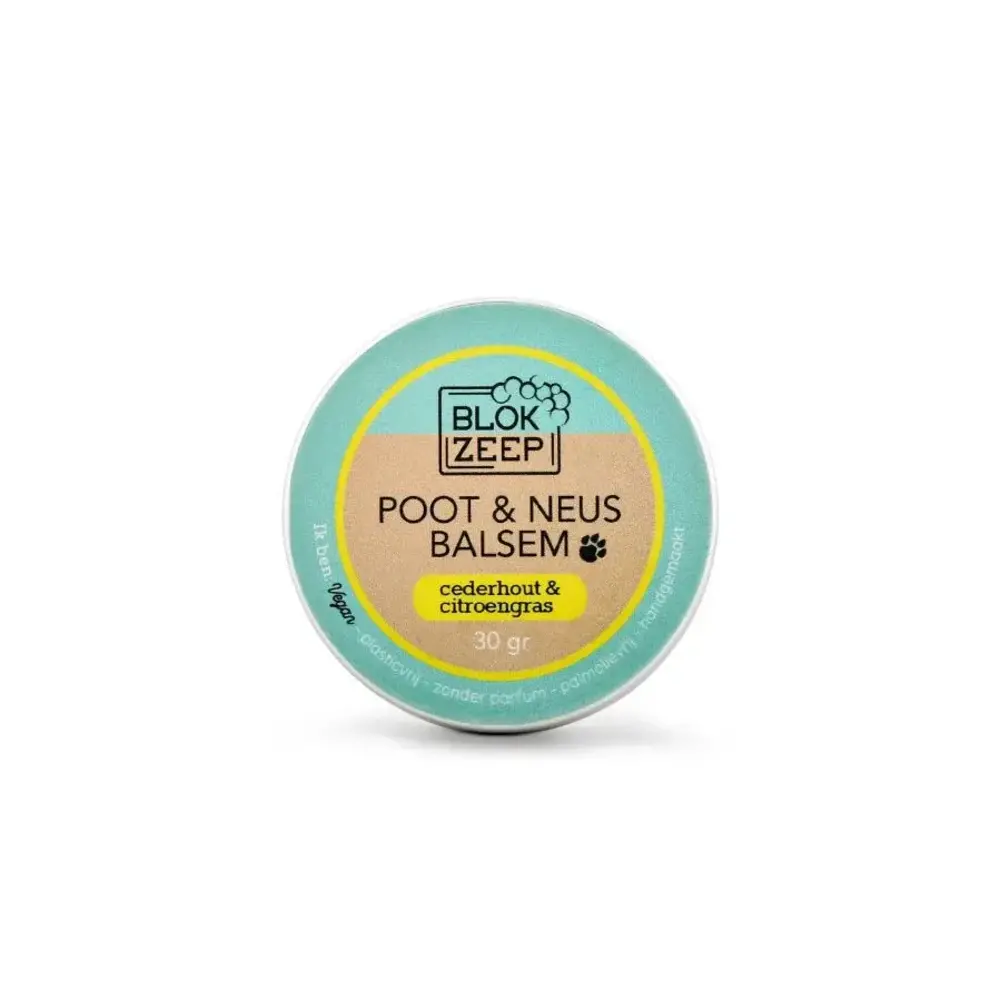 Blokzeep Blokzeep - poot & neus balsem hond - cederhout & citroengras (30g) Blokzeep Blokzeep - poot & neus balsem hond - cederhout & citroengras (30g)
