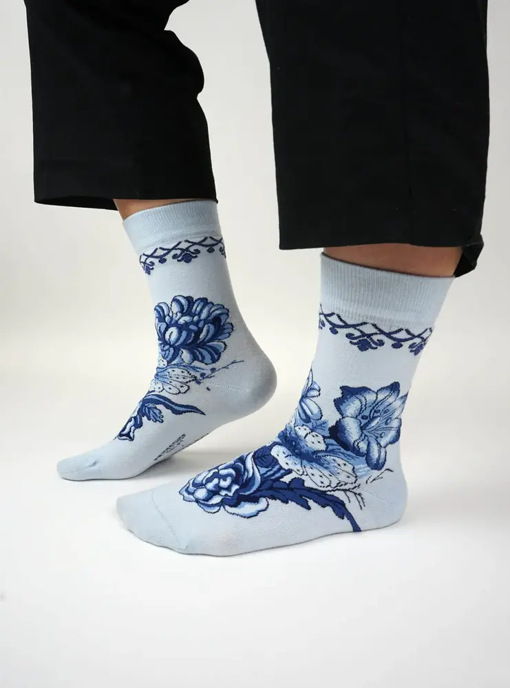 Kunstsokken Kunstsokken - delfts blauw bloemen