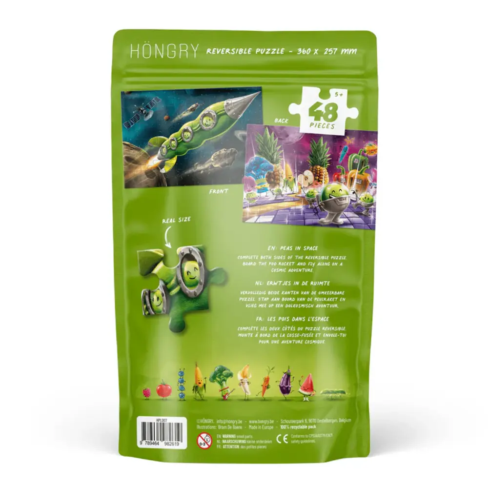 HÖNGRY Höngry - omkeerbare puzzel - de erwtjes (48 stukken) HÖNGRY Höngry - omkeerbare puzzel - de erwtjes (48 stukken)