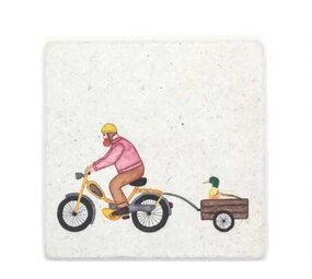 Ask a duck Ask a duck - tegel natuursteen - man op bromfiets Ask a duck Ask a duck - tegel natuursteen - man op bromfiets