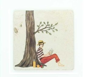 Ask a duck Ask a duck - tegel natuursteen - man onder boom Ask a duck Ask a duck - tegel natuursteen - man onder boom