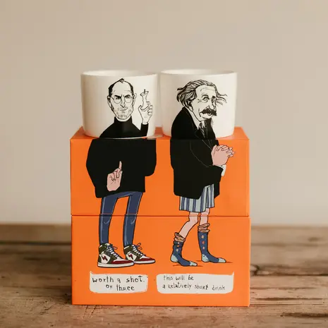 PolonaPolona PolonaPolona - espresso kopjes (set van 2) - the brainiacs, steve & albert PolonaPolona PolonaPolona - espresso kopjes (set van 2) - the brainiacs, steve & albert