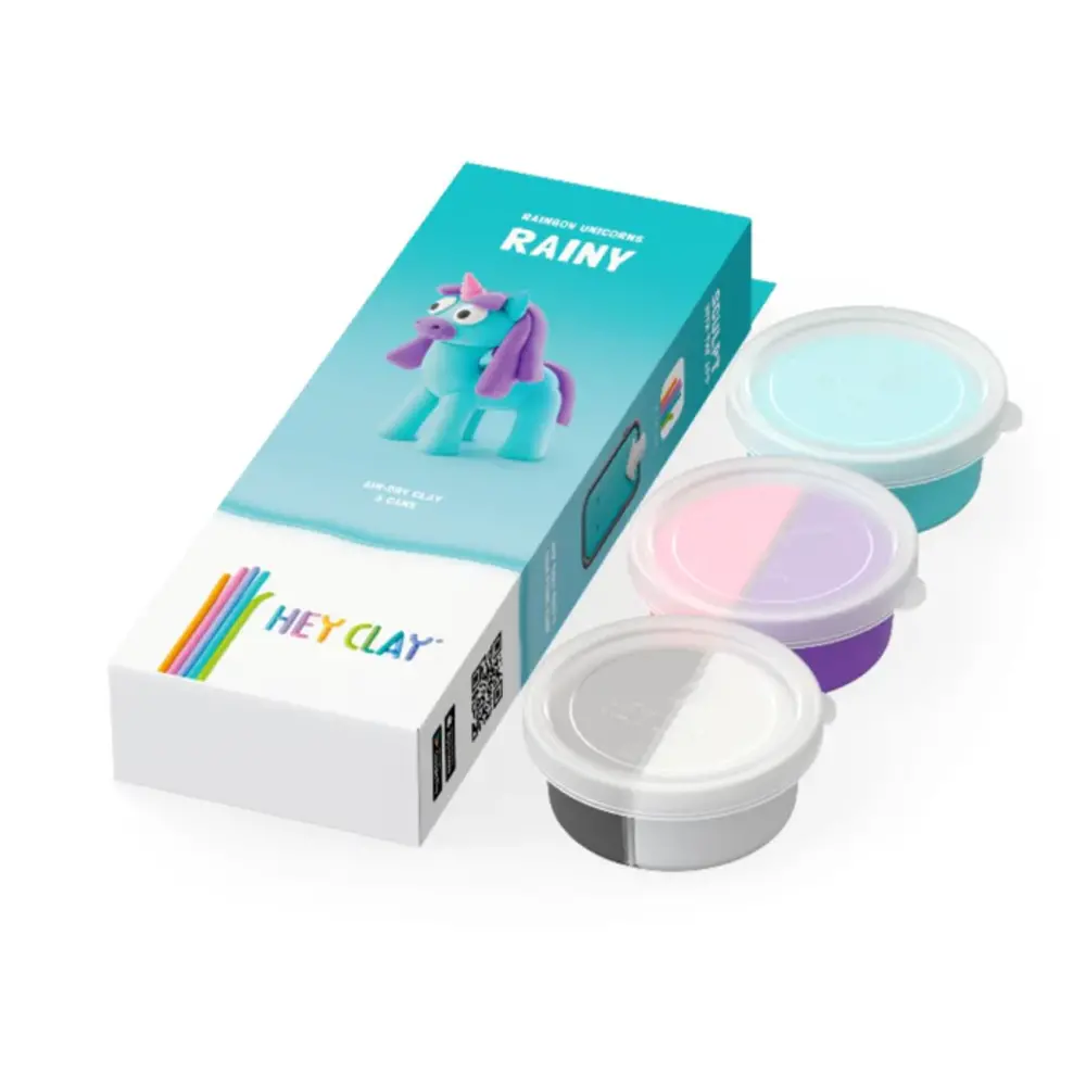 Hey Clay Hey Clay - boetseerklei rainbow unicorn  - rainy (3 potjes) Hey Clay Hey Clay - boetseerklei rainbow unicorn  - rainy (3 potjes)
