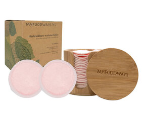 Blokzeep My foodways - herbruikbare wattenschijfjes (16 stuks) met houder - roze