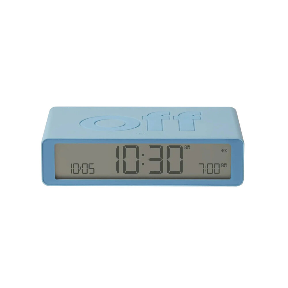 Lexon Flip Classic Digitaler Wecker mit umkehrbaren EIN/Aus-Seiten, wiederaufladbare Nachttischuhr mit LCD-Display, Berührungssensor für Schlummer- und Lichtfunktion – Dunkelblau