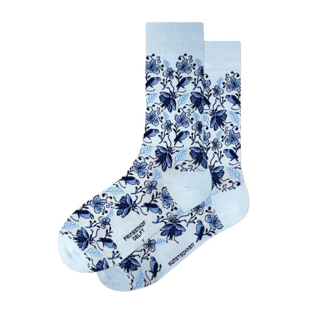 Kunstsokken Kunstsokken - delfts blauw vogels en insecten Kunstsokken Kunstsokken - delfts blauw vogels en insecten