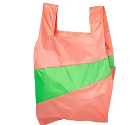 Susan Bijl Susan Bijl - the new shopping bag large - coral & greenscreen