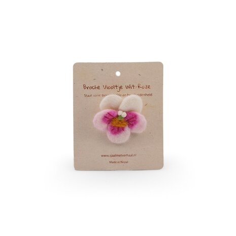 Sjaal met verhaal Sjaal met verhaal - broche - viooltje wit-roze Sjaal met verhaal Sjaal met verhaal - broche - viooltje wit-roze