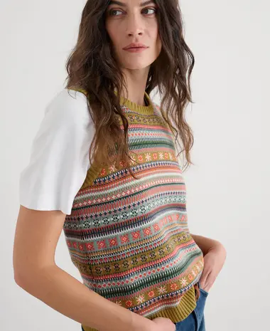 Seasalt Seasalt - cove cottage vest - carved relief pear multi Seasalt Seasalt - cove cottage vest - carved relief pear multi