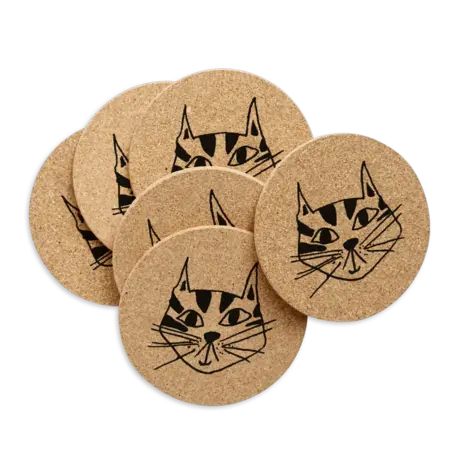 Helen b Helen b - onderzetters kurk - kitty (set van 6) Helen b Helen b - onderzetters kurk - kitty (set van 6)