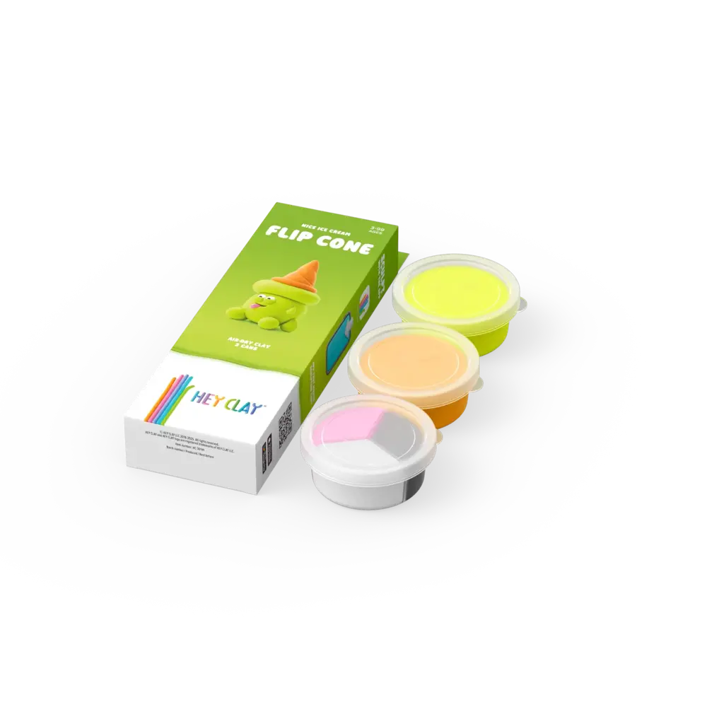 Hey Clay Hey Clay - boetseerklei - flip cone (3 potjes) Hey Clay Hey Clay - boetseerklei - flip cone (3 potjes)