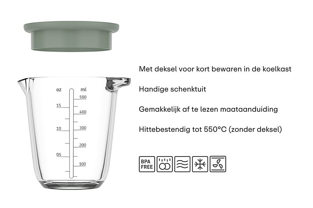 Mepal Mepal - chef it maatbeker glas met deksel 500 ml - chalk Mepal Mepal - chef it maatbeker glas met deksel 500 ml - chalk