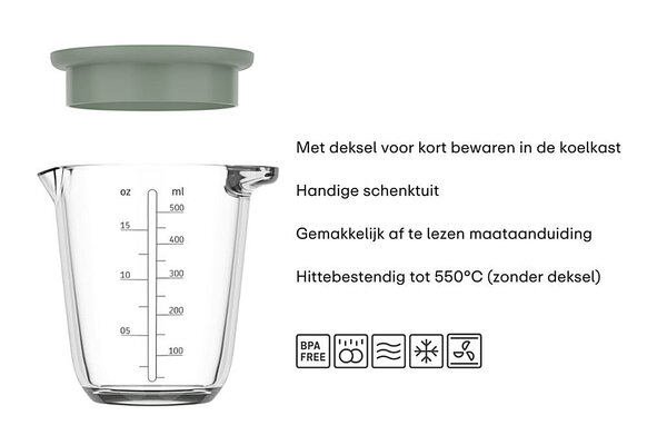 Mepal Mepal - chef it maatbeker glas met deksel 500 ml - chalk Mepal Mepal - chef it maatbeker glas met deksel 500 ml - chalk