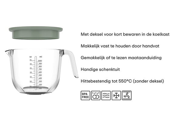 Mepal Mepal - chef it maatbeker glas met deksel 1000 ml - chalk Mepal Mepal - chef it maatbeker glas met deksel 1000 ml - chalk