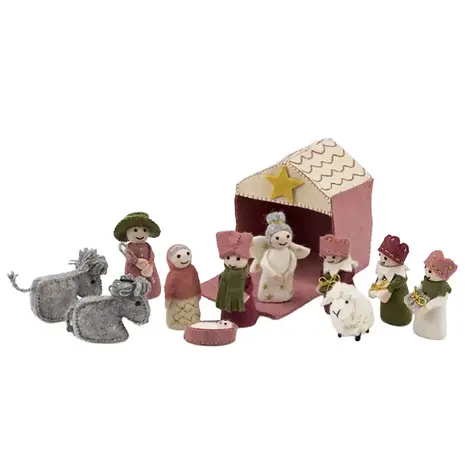 Sjaal met verhaal Sjaal met verhaal - kerststal - cyclaam/oudroze