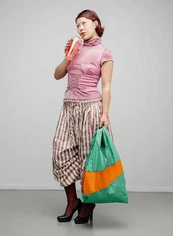 Susan Bijl Susan Bijl - the new shopping bag large - holly green & orange