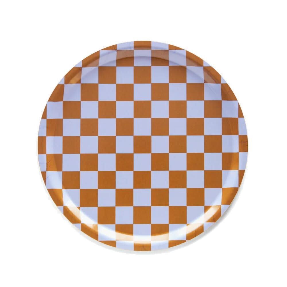 Blu Kat Blu kat - dienblad rond - caramel check (31 cm) Blu Kat Blu kat - dienblad rond - caramel check (31 cm)