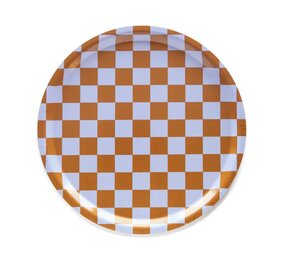 Blu Kat Blu kat - dienblad rond - caramel check (31 cm) Blu Kat Blu kat - dienblad rond - caramel check (31 cm)