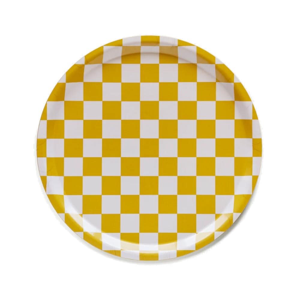 Blu Kat Blu kat - dienblad rond - mustard check (31 cm) Blu Kat Blu kat - dienblad rond - mustard check (31 cm)