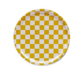 Blu Kat Blu kat - dienblad rond - mustard check (31 cm) Blu Kat Blu kat - dienblad rond - mustard check (31 cm)