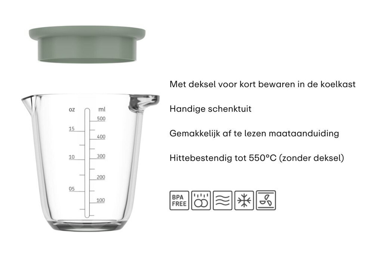 Mepal Mepal - chef it maatbeker glas met deksel 500 ml - coral Mepal Mepal - chef it maatbeker glas met deksel 500 ml - coral