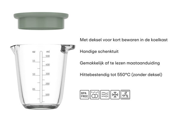 Mepal Mepal - chef it maatbeker glas met deksel 500 ml - coral Mepal Mepal - chef it maatbeker glas met deksel 500 ml - coral