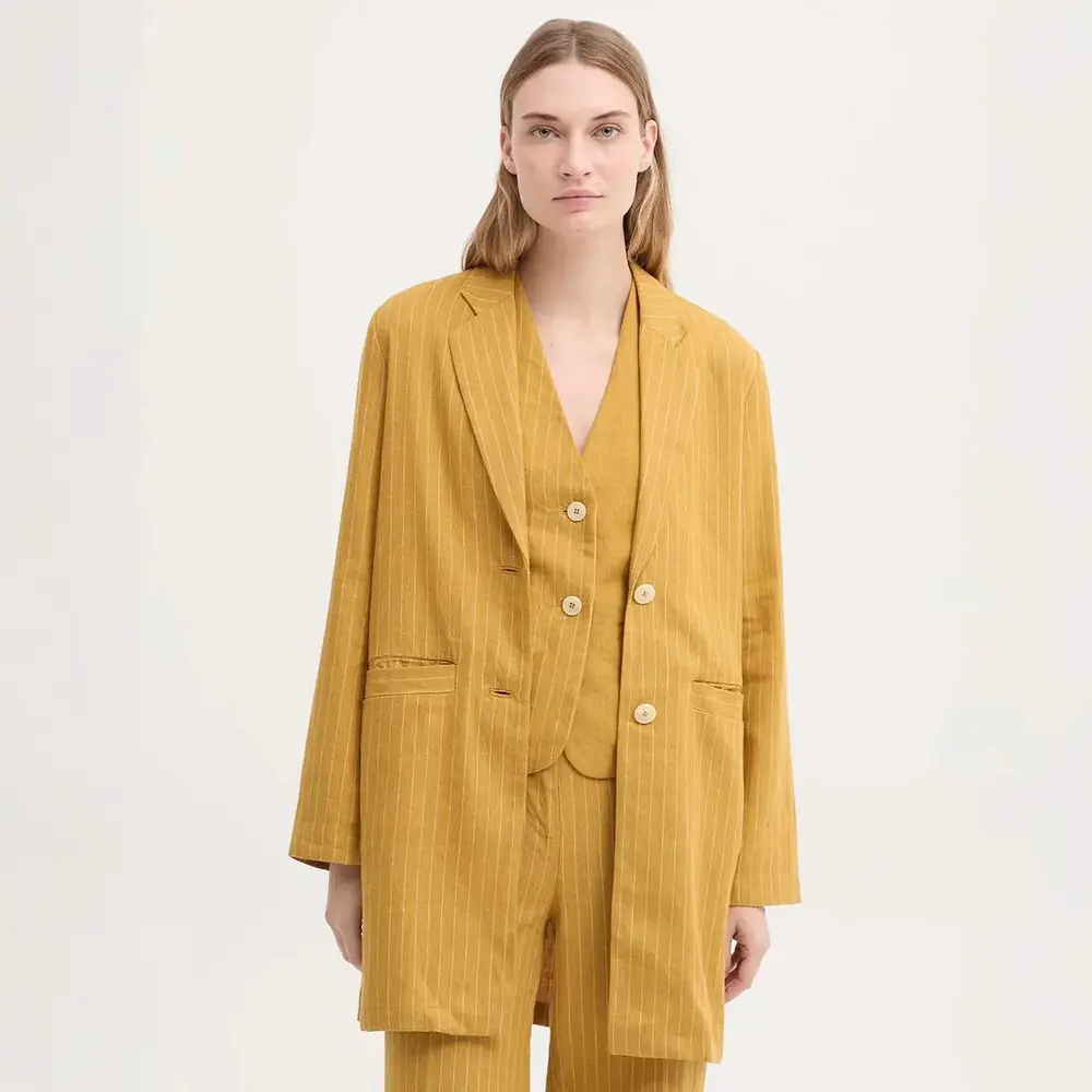 Nice Things Nice Things - linen coat pinstripe - dark yellow