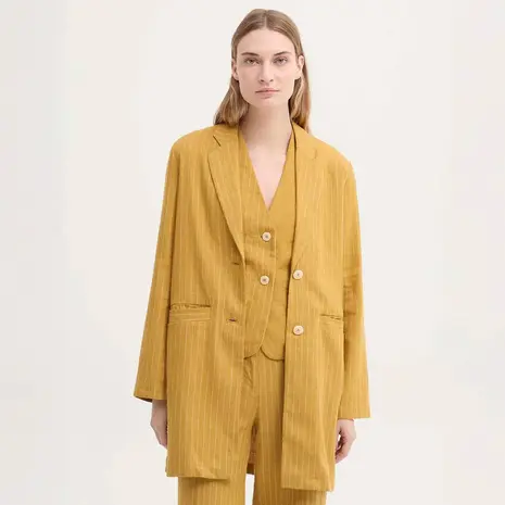 Nice Things Nice Things - linen coat pinstripe - dark yellow