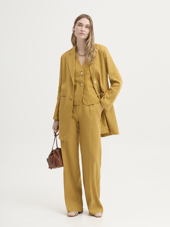Nice Things Nice Things - linen trousers pinstripe - dark yellow