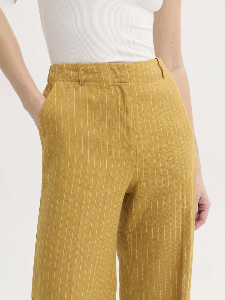 Nice Things Nice Things - linen trousers pinstripe - dark yellow