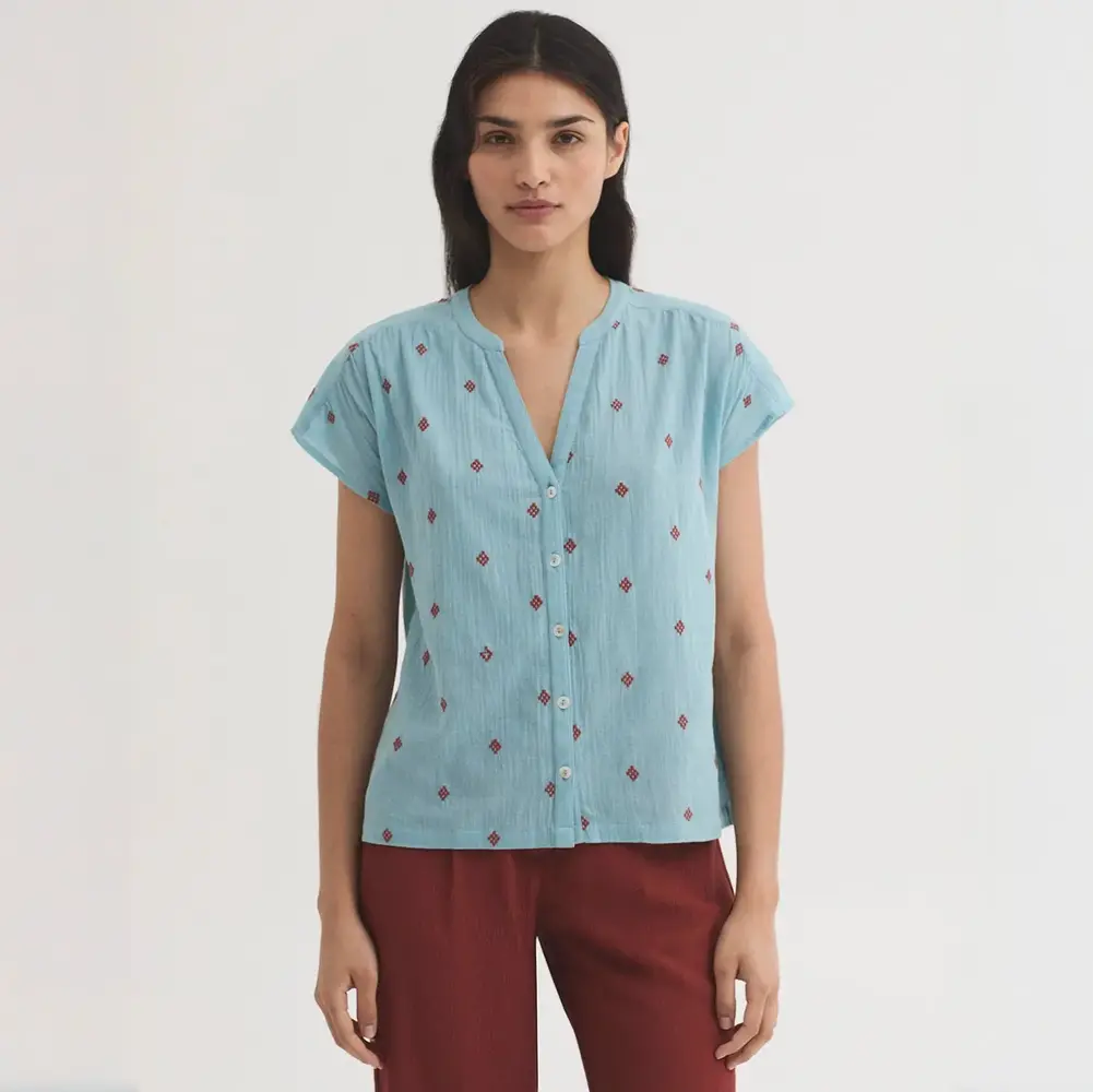 Nice Things Nice Things - blouse diamond embroidery - light turquoise