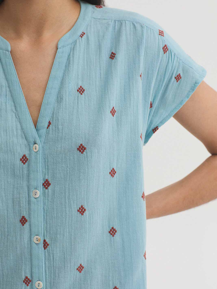 Nice Things Nice Things - blouse diamond embroidery - light turquoise