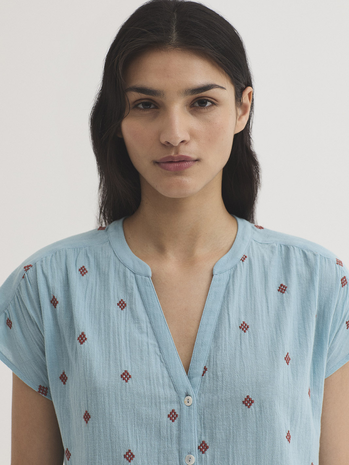 Nice Things Nice Things - blouse diamond embroidery - light turquoise