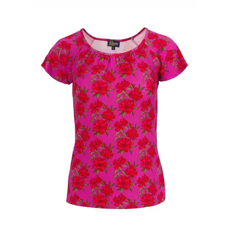 LaLamour LaLamour - butterfly top short sleeve - fuchsia flowers LaLamour LaLamour - butterfly top short sleeve - fuchsia flowers