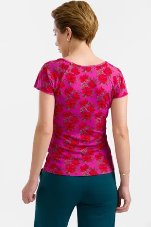 LaLamour LaLamour - butterfly top short sleeve - fuchsia flowers LaLamour LaLamour - butterfly top short sleeve - fuchsia flowers
