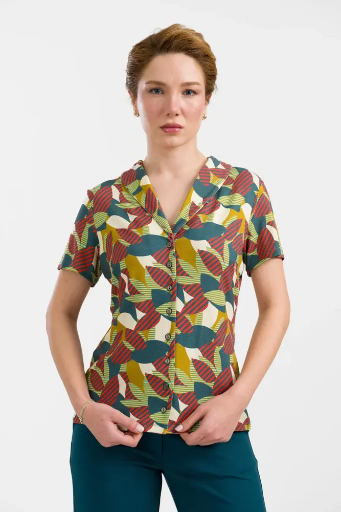 LaLamour LaLamour - iris blouse short sleeve - leave LaLamour LaLamour - iris blouse short sleeve - leave