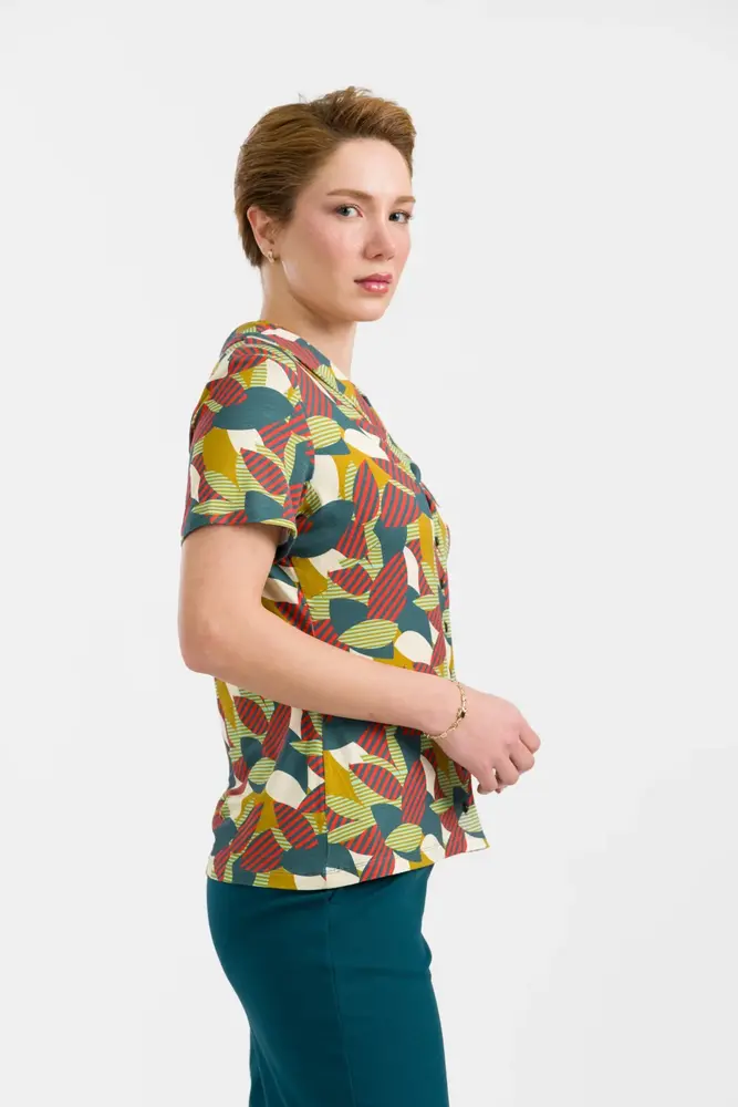 LaLamour LaLamour - iris blouse short sleeve - leave LaLamour LaLamour - iris blouse short sleeve - leave