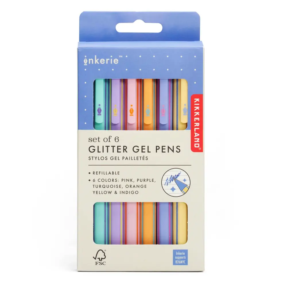 Kikkerland Kikkerland - inkerie - navulbare glitter gel pens (set van 6)