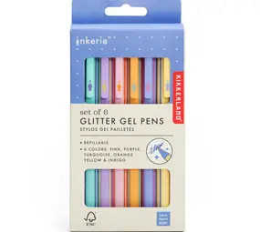 Kikkerland Kikkerland - inkerie - navulbare glitter gel pens (set van 6)
